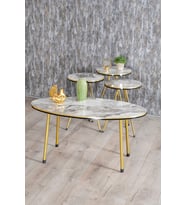 Zigon Sehpa Ve Orta Sehpa Elips Set Çift Gold Bendir Metal