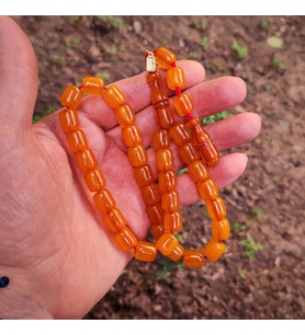 9x10 mm Mişmişi Dik Damar Çubuk Sıkma Kehribar Tesbih  Ebu Sırr Usta İmzalı Tespih