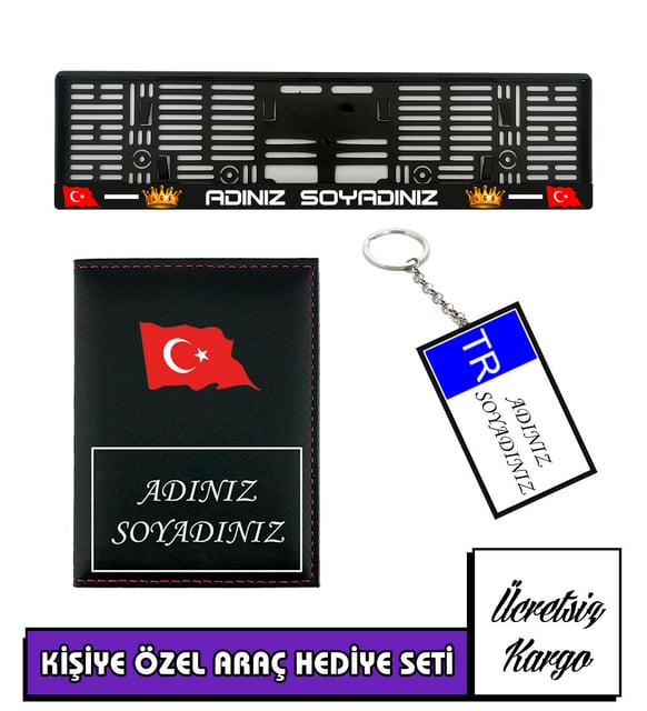 İSİMLİ PLAKALIK KİŞİYE ÖZEL ARAÇ PLAKALIK-RUHSAT KABI-ANAHTARLIK SET