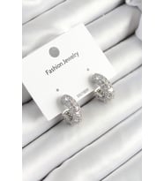 Pirinç Zirkon Taşlı Halka Model Gümüş Renk Kadın Küpe - TJ-BKP10633