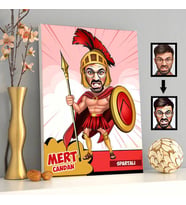Spartalı Asker Karikatürlü Kanvas Tablo