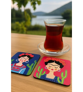 2 Adet Frida Tasarımlı Bardak Altlığı (Karışık)
