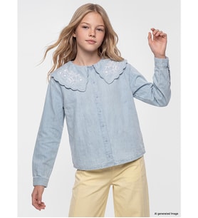 LCW Kids İndigo Bebe Yaka Kız Çocuk Jean Gömlek
