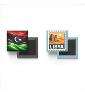 Buzdolap Magnetleri - Libya Bayrağı ve Trablus Posta Pulu Tema - 2'li Set Magneti