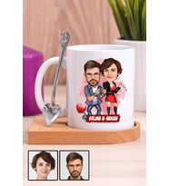 Sevgililere İlginç Hediye  Karikatürlü Ahşap Altlıklı Beyaz Kupa Bardak