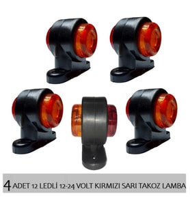 4 Adet 12 Ledli Mini Takoz Lamba 12-24 Volt Sarı Kırmızı