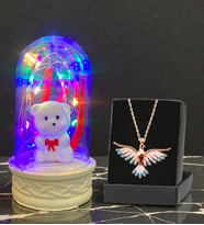 Renkli Led Işıklı Tasarım Fanus ve Renkli Zümrüdü Anka Kuşu Kolye Seti (Model 1)