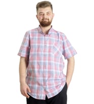 Mode XL Büyük Beden Erkek Gömlek Ekose Kısa Kollu 23301 Ekru
