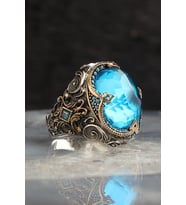 Paraiba Taşlı 925 Ayar Erkek Gümüş Yüzük