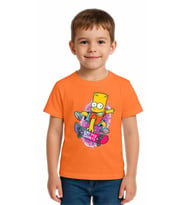 Unisex Simpson Baskılı Çocuk Tişört pamuklu penye kumaş (Oranje)
