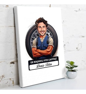 Kişiye Özel Hediye Karikatürlü En Başarılı Oto Lastikçi Kanvas Tablo