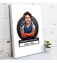 Kişiye Özel Hediye Karikatürlü En Başarılı Oto Lastikçi Kanvas Tablo