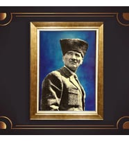 Altın Varaklı Çerçeveli Paspartulu Atatürk Tablo z4852 (Gold)