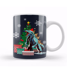 Godzilla Around The Christmas Tree Kupa Bardak Porselen