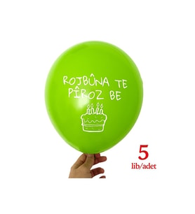 Kürtçe Doğum Günü Balonu - YEŞİL (5 adet) - Rojbuna Te Piroz Be 12 inç - 30 cm (Çok Renkli-Multı)