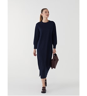 LCW Modest Lacivert Bisiklet Yaka Kadın Sweat Elbise