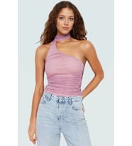 Asimetrik Yaka Kolsuz Fitted Örme Bluz Esnek Polyester Günlük Stil Kaliteli İşçilik Mükemmel Uyum (Pembe)