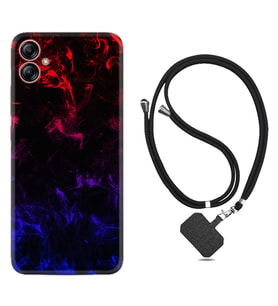 Samsung Galaxy A04E Kılıf Silikon Boyun Askılı İpli Desenli Silikon Blue Red Fire 1637