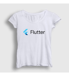 Presmono Kadın Beyaz Logo Flutter Yazılım Programlama T-Shirt 442721tt (Beyaz)