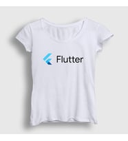 Presmono Kadın Beyaz Logo Flutter Yazılım Programlama T-Shirt 442721tt (Beyaz)