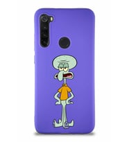 Xiaomi Redmi Note 8 Soft Premier Kapak Squidward Dokunaç Tasarımlı Silikon Kılıf - Mor (Şeffaf)