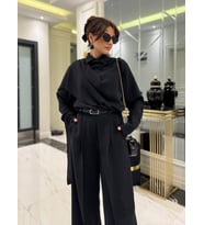 Kadın Uzun Kollu şal Detaylı Bluz Ve Pantolon Ikili Takım (Siyah)