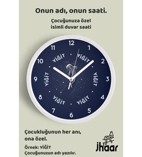 İsme Özel Galaksi Balinası Çocuk Odası Duvar Saati Orta Boy 30 cm Beyaz Camlı Sessiz