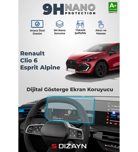 Renault Clio 6 Esprit Alpine 9H Nano Dijital Gösterge Ekran Koruyucu (PARLAK) 2026 Üzeri A+ Kalite