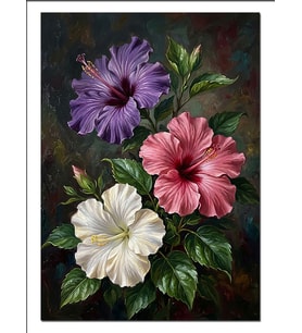 Mor Pembe Beyaz Hibiskus Buketi Dekoratif Kanvas - Mdf Ahşap Tablo