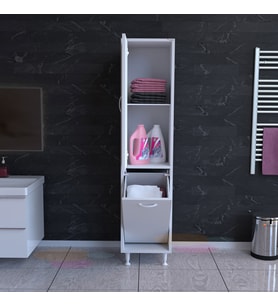 MODİLAYN Alaçatı 35 x 160 cm Çamaşır Sepetli Dolap Banyo Dolabı Temizlik Deterjan Dolabı 