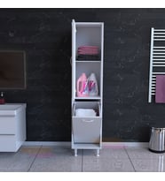 MODİLAYN Alaçatı 35 x 160 cm Çamaşır Sepetli Dolap Banyo Dolabı Temizlik Deterjan Dolabı 