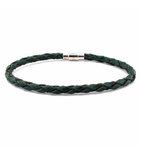 YEŞİL HAKİKİ SAÇ ÖRGÜ DERİ METAL MIKNATISLI ERKEK BİLEKLİK M018A