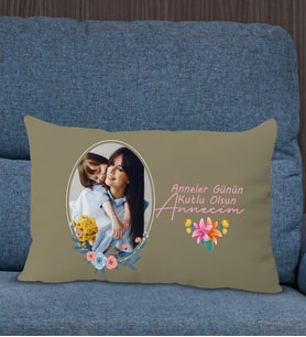 BK Gift Kişiye Özel Fotoğraflı Anneler Günü Tasarımlı Premium Kumaş Haki Dikdörtgen Kırlent Yastık, Anneler Günü Hediyesi, Ev Dekorasyonu-1