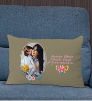 BK Gift Kişiye Özel Fotoğraflı Anneler Günü Tasarımlı Premium Kumaş Haki Dikdörtgen Kırlent Yastık, Anneler Günü Hediyesi, Ev Dekorasyonu-1