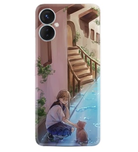 Tecno Spark 9T Kılıf Resimli Desenli Silikon Platinium Series Cat And Girl 1808