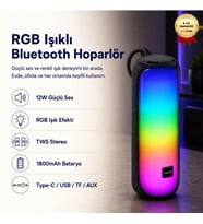 Bluetooth Hoparlör RGB Işıklı TWS 1800mAh Type-C Şarjlı Taşınabilir Speaker