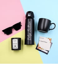 Kişiye Özel 500 ML Siyah Kilitli Çelik Termos  & Cat Eye Kadın Gözlüğü & Siyah Kupa & Vanilya Kokulu Bardak Mum Hediye Seti