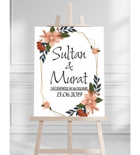 Söz Nişan Düğün İçin 50x70 Karşılama Panosu - Renkli Çiçek Temalı 111