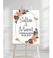 Söz Nişan Düğün İçin 50x70 Karşılama Panosu - Renkli Çiçek Temalı 111