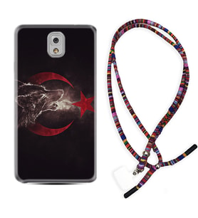 Samsung Note 3 4 5 8 9 20 Ultra 10 Lite Kılıf Boyun Asklı Rasta Silikon Kurt ve Ay Yıldız 1403