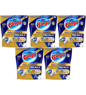 Bingo Akıllı Kapsül Pro Max Bulaşık Makinesi Deterjanı Tableti 300 Adet Limon Kokulu (5PK*60)