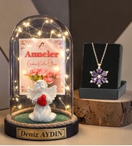 Anneler Günü Hediyesi Kişiye Özel Led Işıklı Melek Annem Fanus ve Lotus Kolye