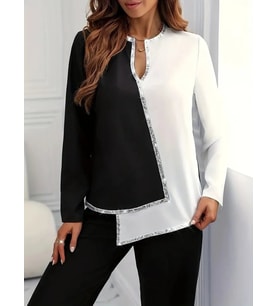 Kadın Uzun Kollu V Yakalı Pul Payet Işlemeli Ithal Krep Bluz