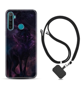 Realme 5i 5 Pro 6i 7 Pro 8 Kılıf Boyun Askılı Silikon Black Purple Wolf 1791