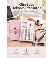 Kablolu Bluetooth Kulaklık Ve Kadınlara Özel Bileklik Hediyeli Yeni Nesil Akıllı Saat 3 Kordonlu