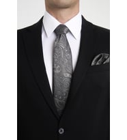 Brianze Gri Şal Motif Desen Kravat Mendil Set