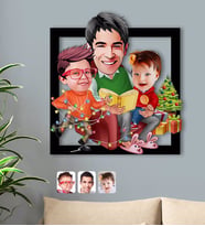 BK Gift Kişiye Özel Yeni Yıl Aile Karikatürlü 3D Ahşap Tablo-1