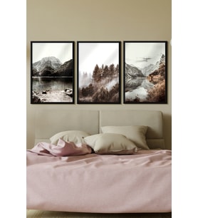 Çerçeveli Tablo Modern Sanatsal  Dekorasyon Ev Dekoru Üçlü Çerçeve Abstract Ozc-437 Siyah