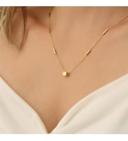 925 Ayar Gümüş Çubuk Zincirli Küp Kolye (Gold)