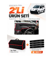 e-biz PEUGEOT BİPPER TAM KAPALI (2007-2020) Uyumlu Torpido + Tay Tüyü Çanta - Siyah-Kırmızı - PE019